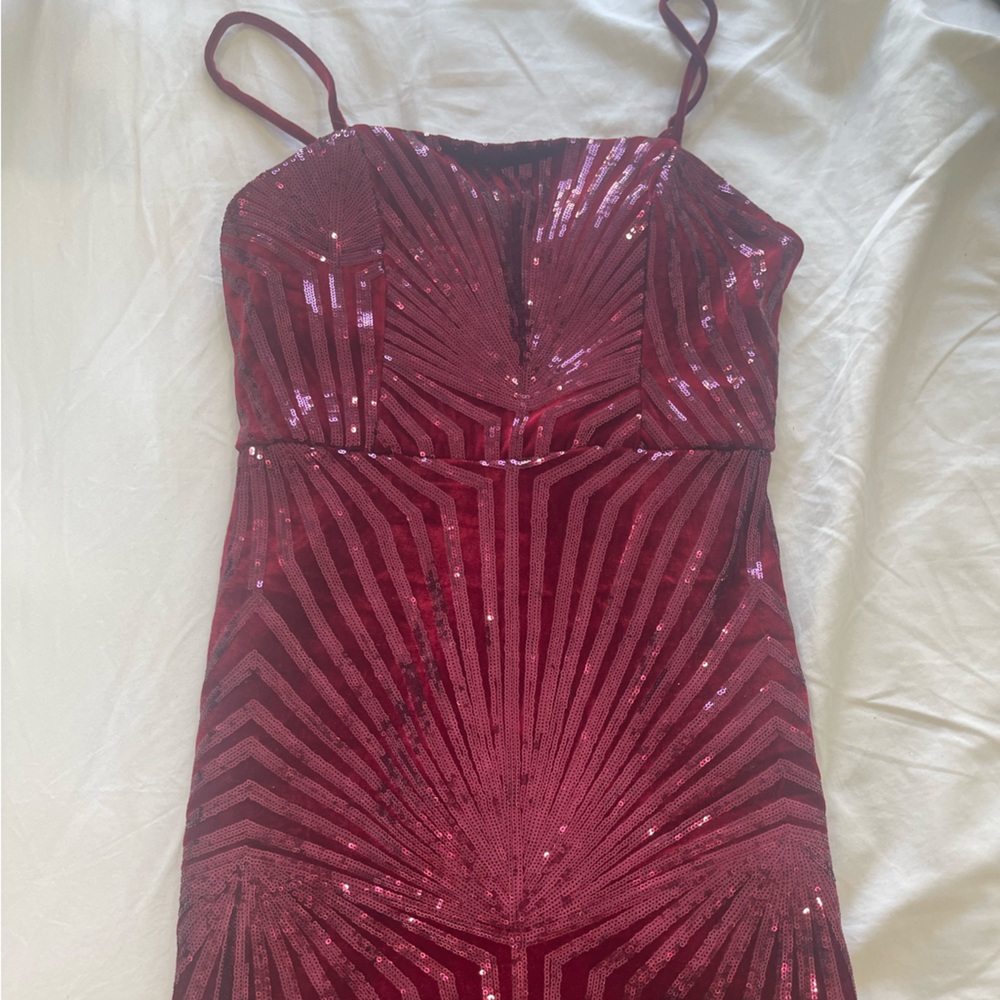 Red velvet and sequins spaghetti strap mini dress size M from macys